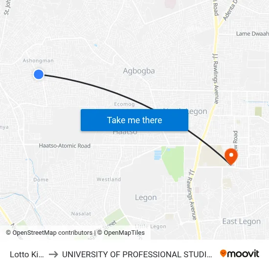 Lotto Kiosk to UNIVERSITY OF PROFESSIONAL STUDIES (UPSA) map