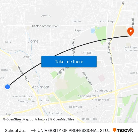 School Junction to UNIVERSITY OF PROFESSIONAL STUDIES (UPSA) map