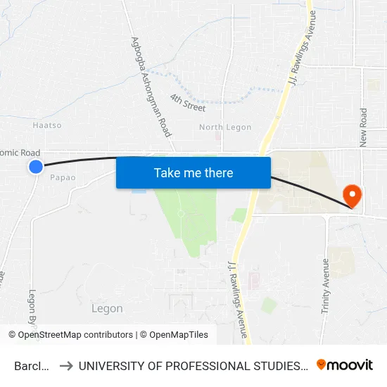 Barclays to UNIVERSITY OF PROFESSIONAL STUDIES (UPSA) map