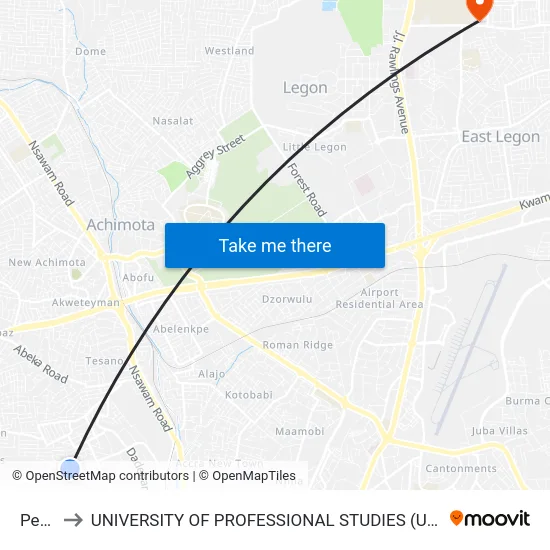 Peps to UNIVERSITY OF PROFESSIONAL STUDIES (UPSA) map