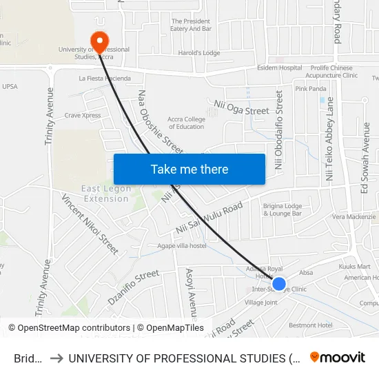 Bridge to UNIVERSITY OF PROFESSIONAL STUDIES (UPSA) map