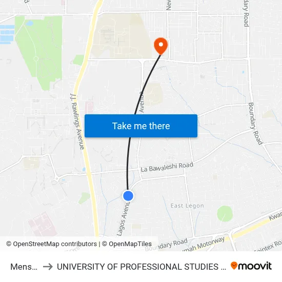 Mensvic to UNIVERSITY OF PROFESSIONAL STUDIES (UPSA) map