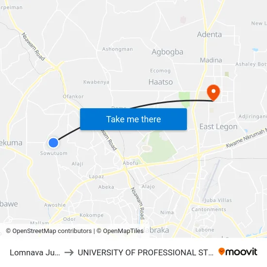 Lomnava Junction to UNIVERSITY OF PROFESSIONAL STUDIES (UPSA) map