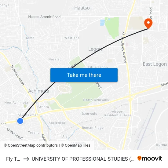 Fly Top to UNIVERSITY OF PROFESSIONAL STUDIES (UPSA) map