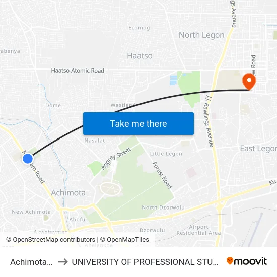 Achimota Mall to UNIVERSITY OF PROFESSIONAL STUDIES (UPSA) map