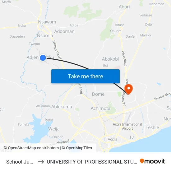 School Junction to UNIVERSITY OF PROFESSIONAL STUDIES (UPSA) map