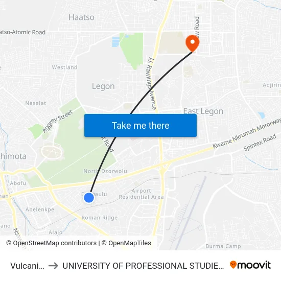 Vulcanizer to UNIVERSITY OF PROFESSIONAL STUDIES (UPSA) map