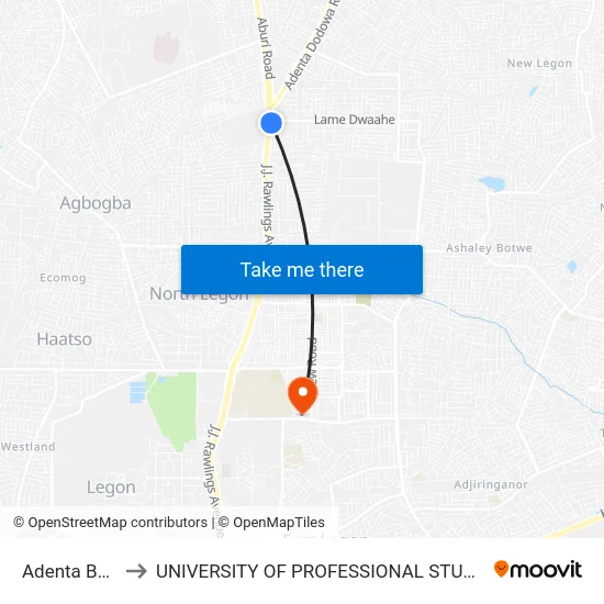 Adenta Barrier to UNIVERSITY OF PROFESSIONAL STUDIES (UPSA) map