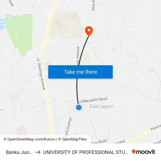 Banku Junction to UNIVERSITY OF PROFESSIONAL STUDIES (UPSA) map