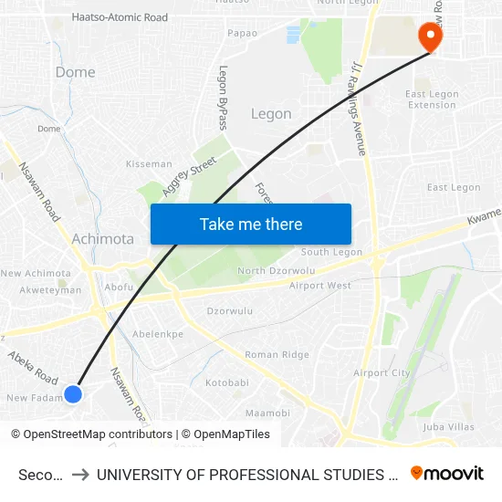 Second to UNIVERSITY OF PROFESSIONAL STUDIES (UPSA) map