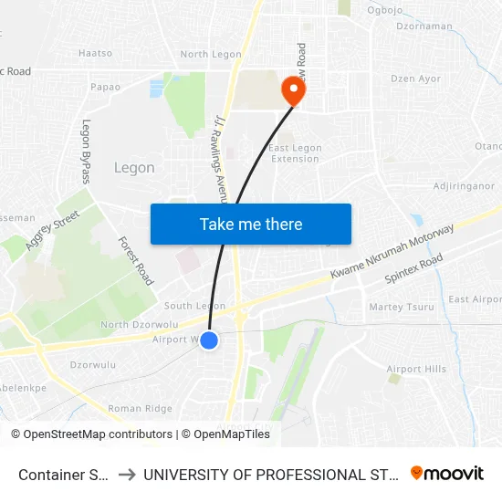 Container Second to UNIVERSITY OF PROFESSIONAL STUDIES (UPSA) map
