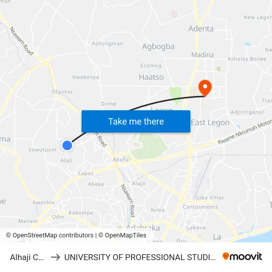 Alhaji Curve to UNIVERSITY OF PROFESSIONAL STUDIES (UPSA) map
