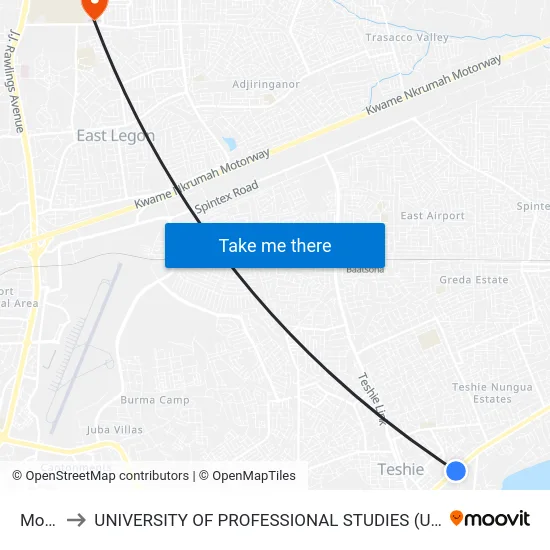 Mobil to UNIVERSITY OF PROFESSIONAL STUDIES (UPSA) map