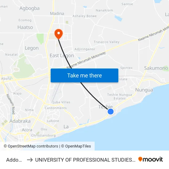 Addoemi to UNIVERSITY OF PROFESSIONAL STUDIES (UPSA) map