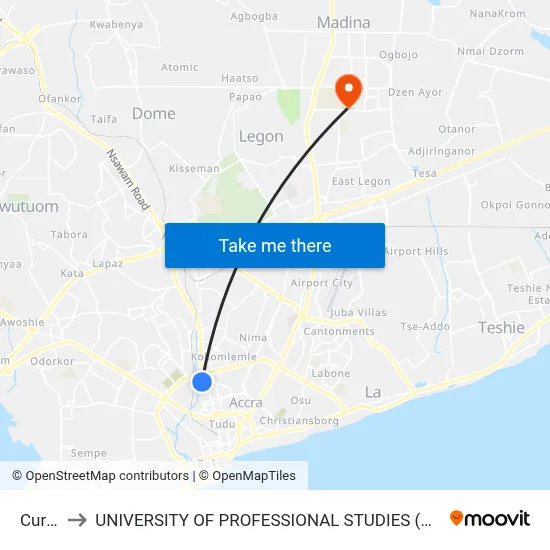 Curve to UNIVERSITY OF PROFESSIONAL STUDIES (UPSA) map
