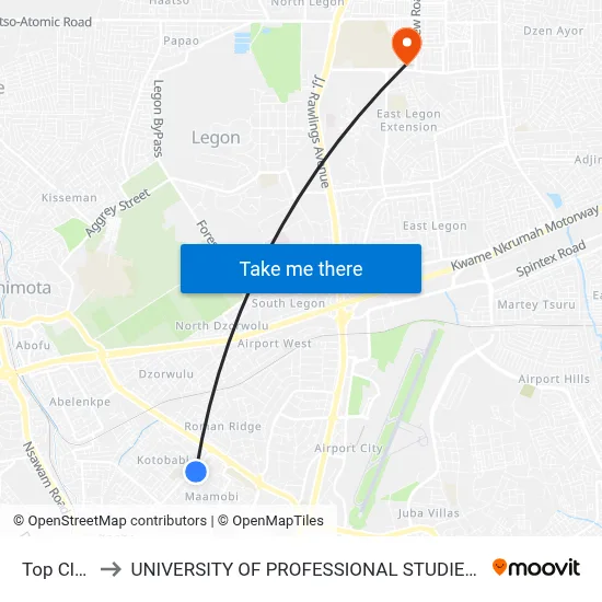 Top Class to UNIVERSITY OF PROFESSIONAL STUDIES (UPSA) map