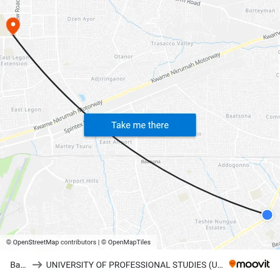 Bank to UNIVERSITY OF PROFESSIONAL STUDIES (UPSA) map