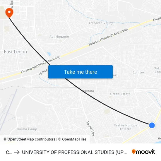 C5 to UNIVERSITY OF PROFESSIONAL STUDIES (UPSA) map