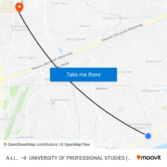 A-Life to UNIVERSITY OF PROFESSIONAL STUDIES (UPSA) map