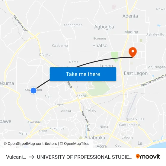 Vulcanizer to UNIVERSITY OF PROFESSIONAL STUDIES (UPSA) map