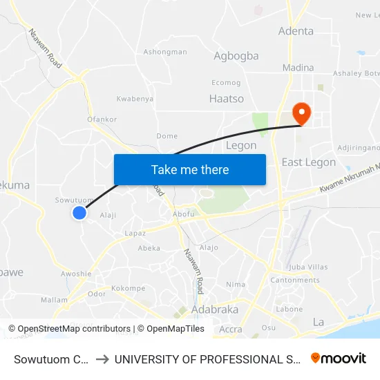 Sowutuom Chopbar to UNIVERSITY OF PROFESSIONAL STUDIES (UPSA) map
