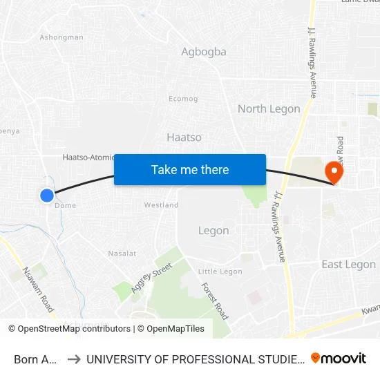 Born Again to UNIVERSITY OF PROFESSIONAL STUDIES (UPSA) map