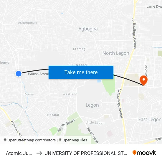 Atomic Junction to UNIVERSITY OF PROFESSIONAL STUDIES (UPSA) map