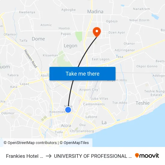 Frankies Hotel Junction to UNIVERSITY OF PROFESSIONAL STUDIES (UPSA) map