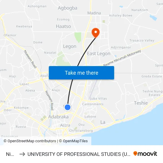Nima to UNIVERSITY OF PROFESSIONAL STUDIES (UPSA) map