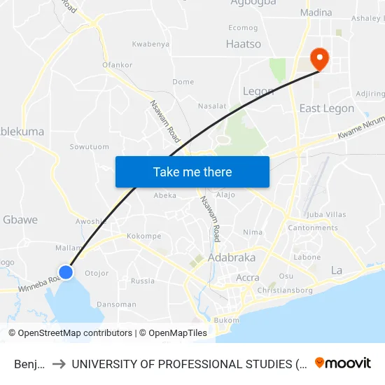 Benjy's to UNIVERSITY OF PROFESSIONAL STUDIES (UPSA) map