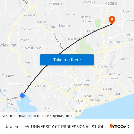 Jayeemens to UNIVERSITY OF PROFESSIONAL STUDIES (UPSA) map
