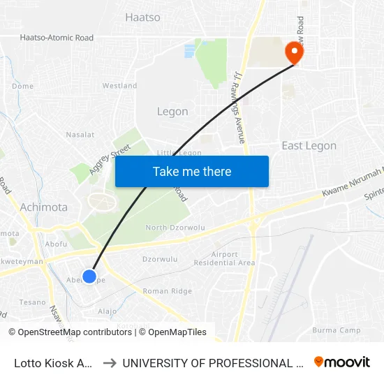 Lotto Kiosk Abelenkpe to UNIVERSITY OF PROFESSIONAL STUDIES (UPSA) map