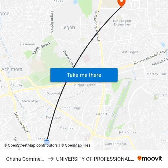 Ghana Commercial Bank to UNIVERSITY OF PROFESSIONAL STUDIES (UPSA) map