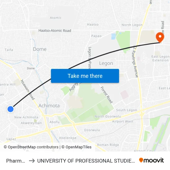 Pharmacy to UNIVERSITY OF PROFESSIONAL STUDIES (UPSA) map