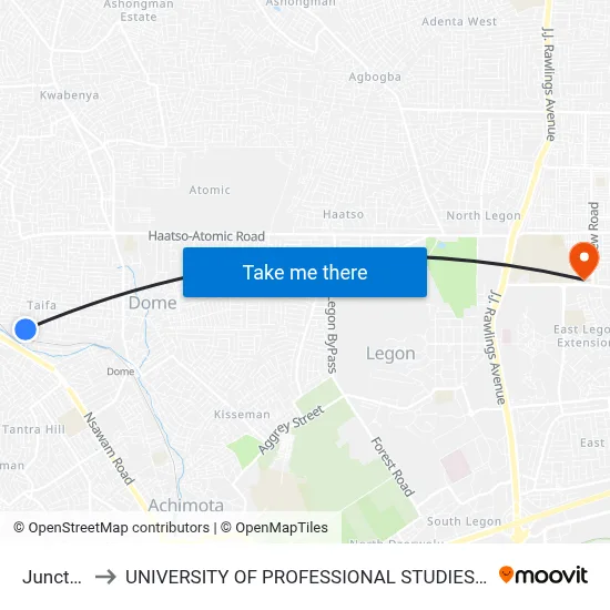 Junction to UNIVERSITY OF PROFESSIONAL STUDIES (UPSA) map