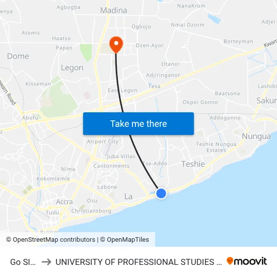 Go Slow to UNIVERSITY OF PROFESSIONAL STUDIES (UPSA) map