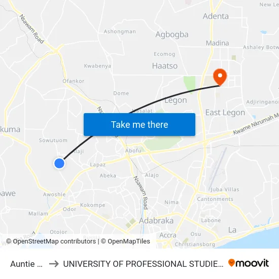 Auntie Aku to UNIVERSITY OF PROFESSIONAL STUDIES (UPSA) map