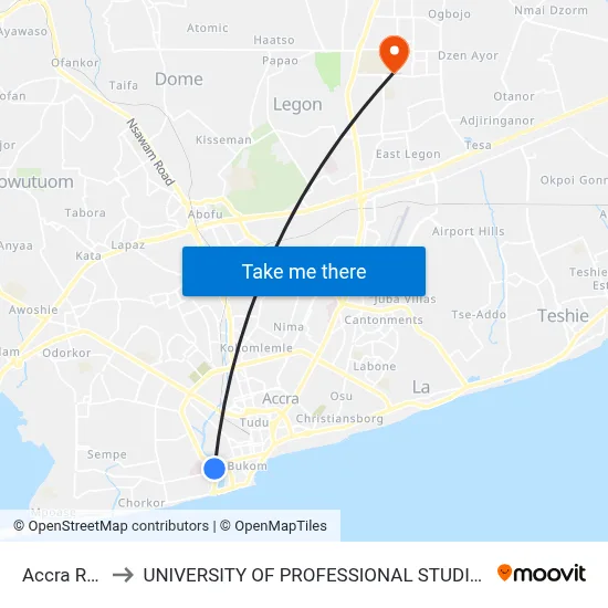 Accra Royal to UNIVERSITY OF PROFESSIONAL STUDIES (UPSA) map