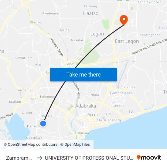 Zambrama Line to UNIVERSITY OF PROFESSIONAL STUDIES (UPSA) map