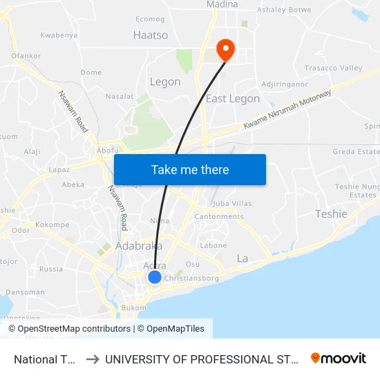 National Theatre to UNIVERSITY OF PROFESSIONAL STUDIES (UPSA) map