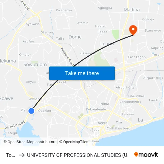 Total to UNIVERSITY OF PROFESSIONAL STUDIES (UPSA) map