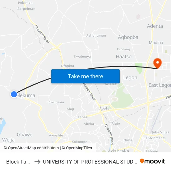 Block Factory to UNIVERSITY OF PROFESSIONAL STUDIES (UPSA) map