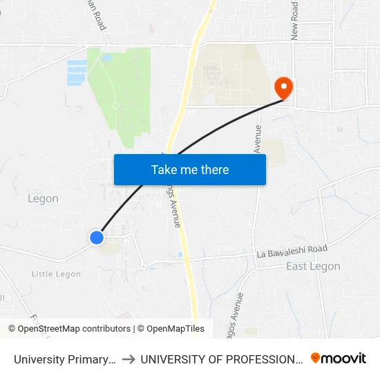 University Primary Roundabout to UNIVERSITY OF PROFESSIONAL STUDIES (UPSA) map