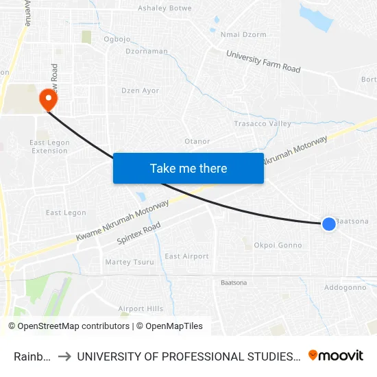 Rainbow to UNIVERSITY OF PROFESSIONAL STUDIES (UPSA) map