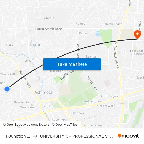 T-Junction Down to UNIVERSITY OF PROFESSIONAL STUDIES (UPSA) map