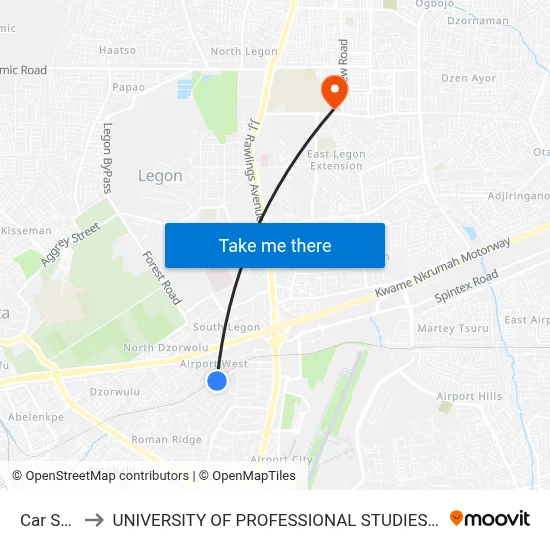 Car Spot to UNIVERSITY OF PROFESSIONAL STUDIES (UPSA) map