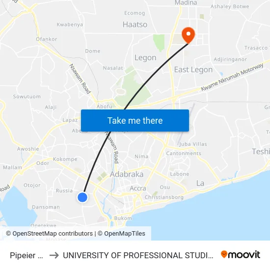 Pipeier Naa to UNIVERSITY OF PROFESSIONAL STUDIES (UPSA) map