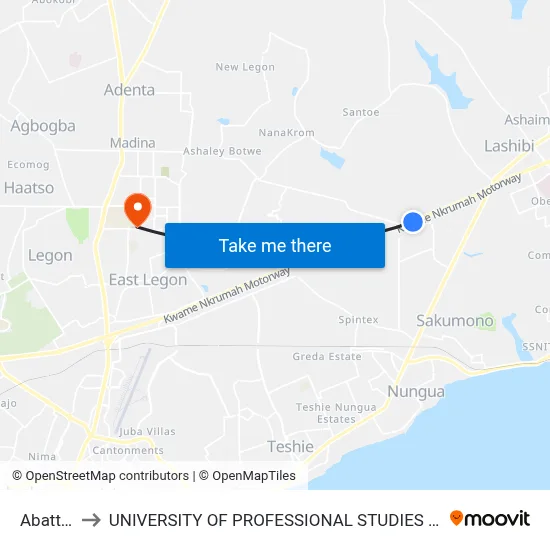 Abattoir to UNIVERSITY OF PROFESSIONAL STUDIES (UPSA) map