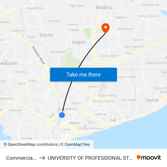 Commercial Bank to UNIVERSITY OF PROFESSIONAL STUDIES (UPSA) map