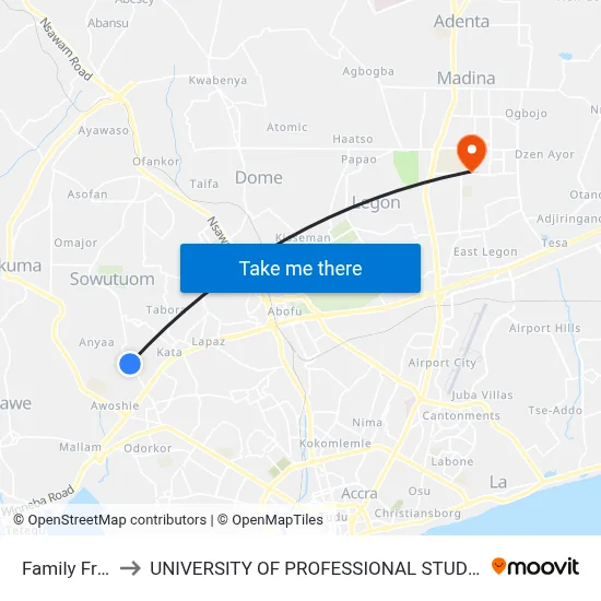 Family Friend to UNIVERSITY OF PROFESSIONAL STUDIES (UPSA) map